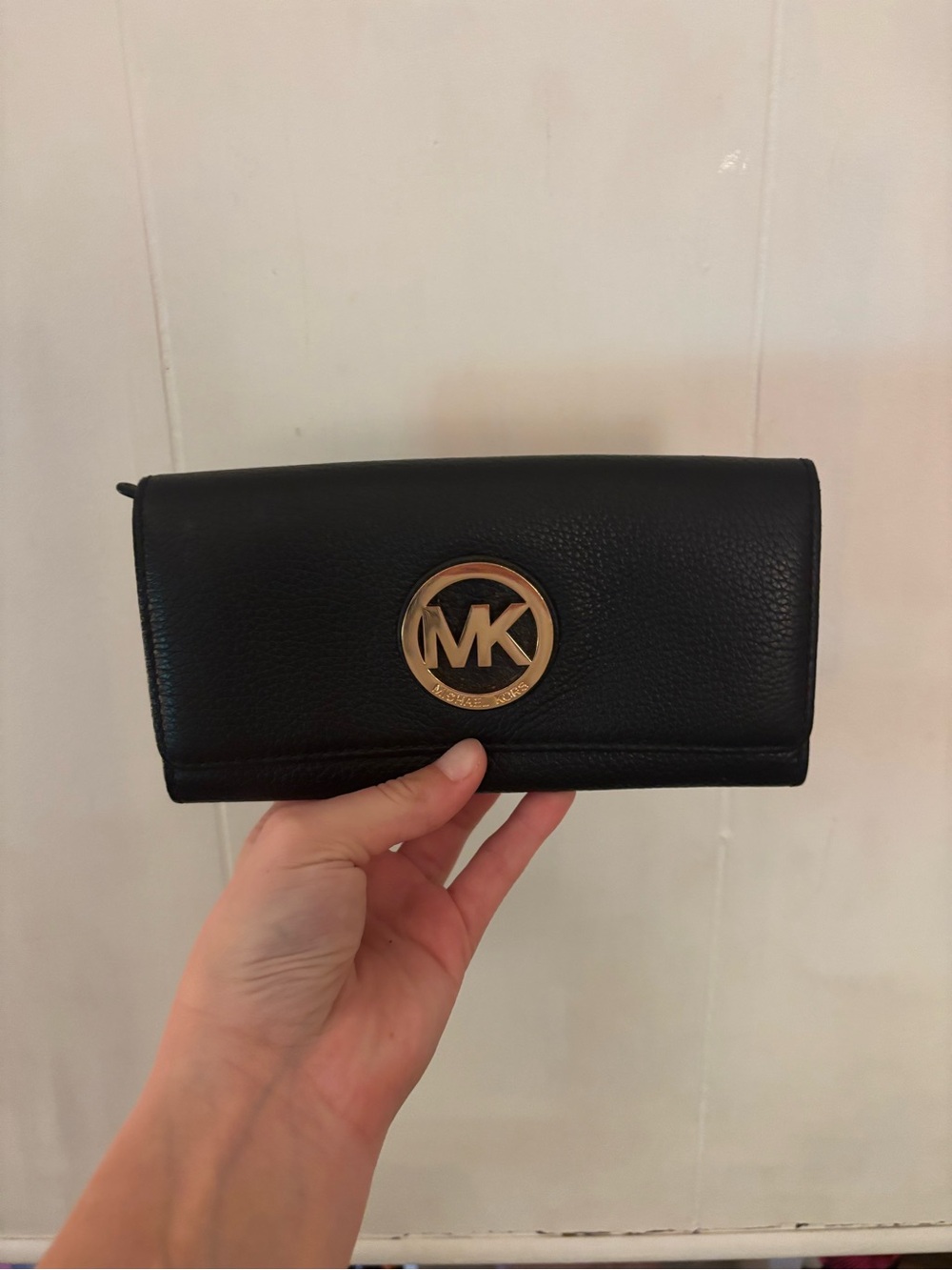 Michael Kors Black Leather Wallet with Gold MK Emblem